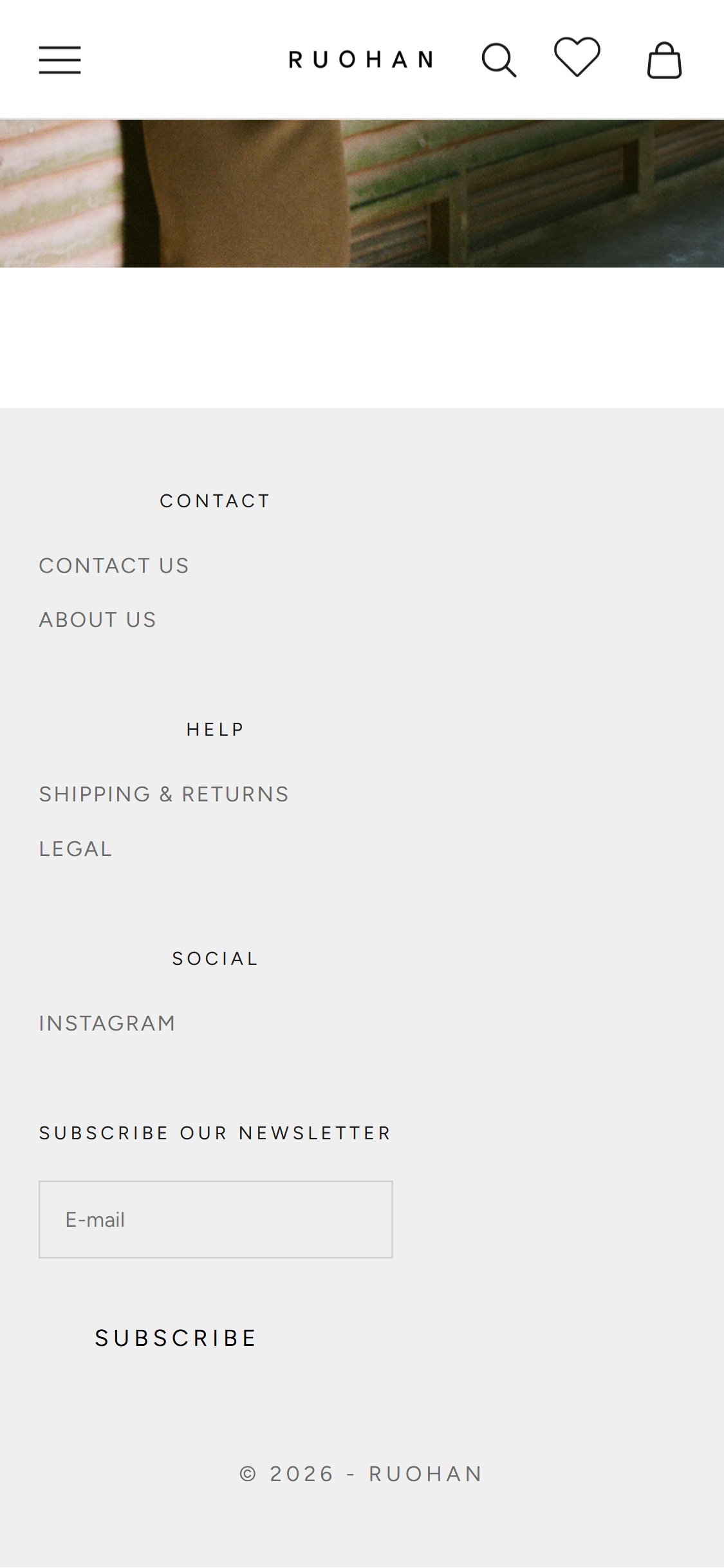 Ruohan — Footer email field with no offer or incentive copy